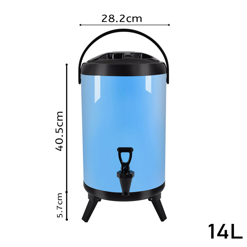 SOGA 8X 14L Stainless Steel Insulated Milk Tea Barrel Hot and Cold Beverage Dispenser Container with Faucet Blue