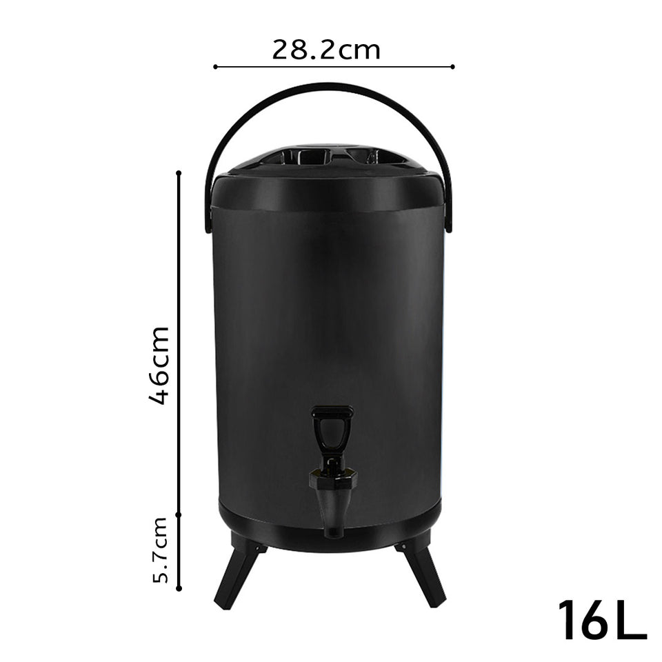 SOGA 16L Stainless Steel Insulated Milk Tea Barrel Hot and Cold Beverage Dispenser Container with Faucet Black