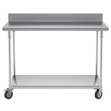 SOGA 120cm Commercial Catering Kitchen Stainless Steel Prep Work Bench Table with Backsplash and Caster Wheels
