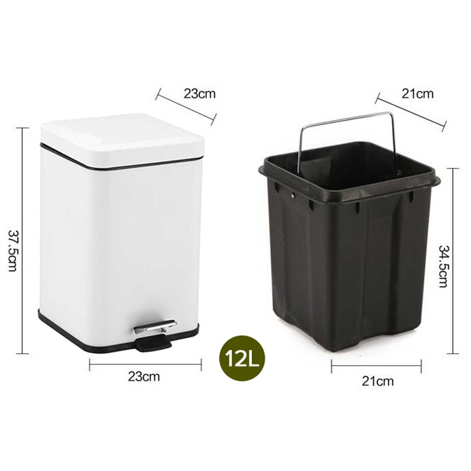SOGA 2X Foot Pedal Stainless Steel Rubbish Recycling Garbage Waste Trash Bin Square 12L White