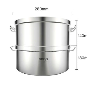SOGA Commercial 304 Stainless Steel Steamer With 2 Tiers Top Food Grade 28*18cm