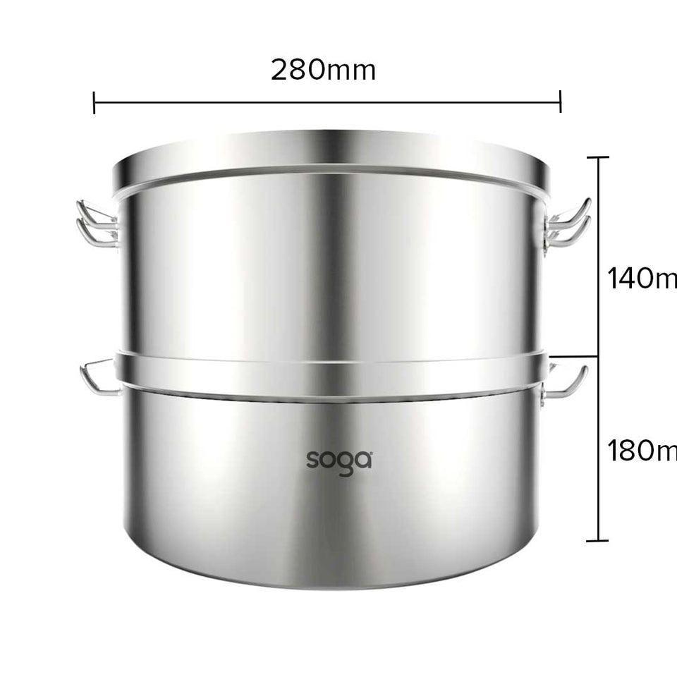 SOGA Commercial 304 Stainless Steel Steamer With 2 Tiers Top Food Grade 28*18cm