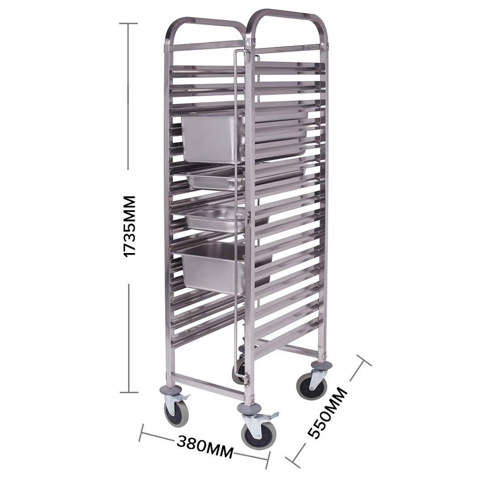 SOGA 2x Gastronorm Trolley 16 Tier Stainless Steel Bakery Trolley Suits GN 1/1 Pans