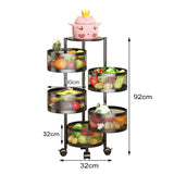SOGA 2X 5 Tier Steel Round Rotating Kitchen Cart Multi-Functional Shelves Storage Organizer with Wheels