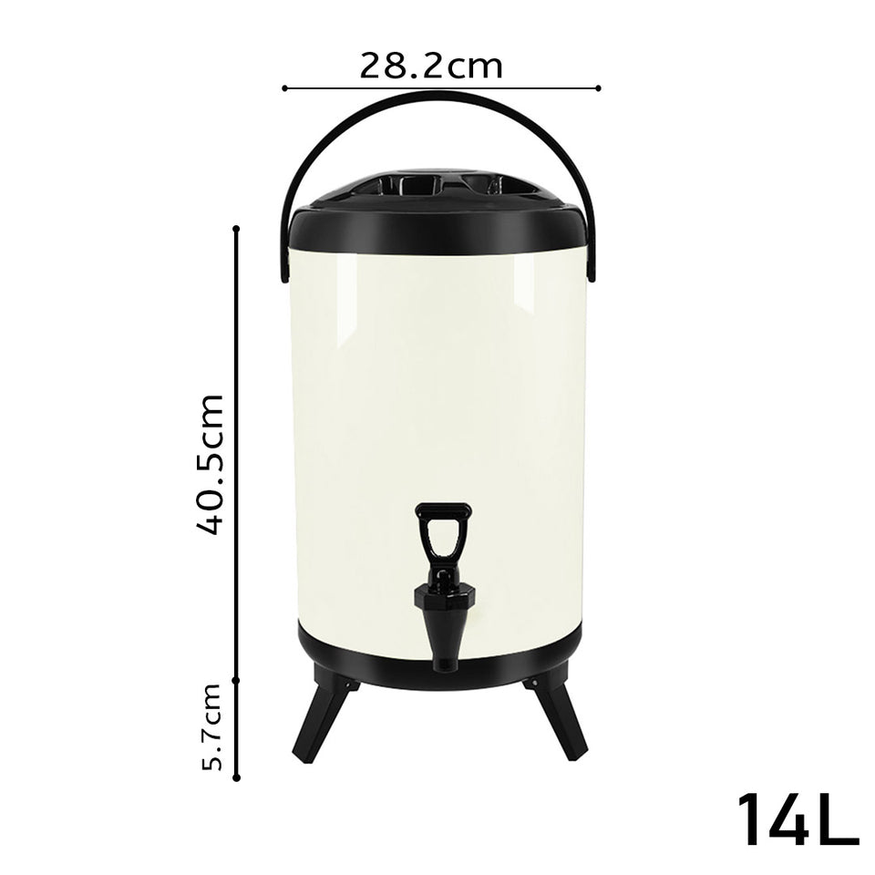 SOGA 4X 14L Stainless Steel Insulated Milk Tea Barrel Hot and Cold Beverage Dispenser Container with Faucet White