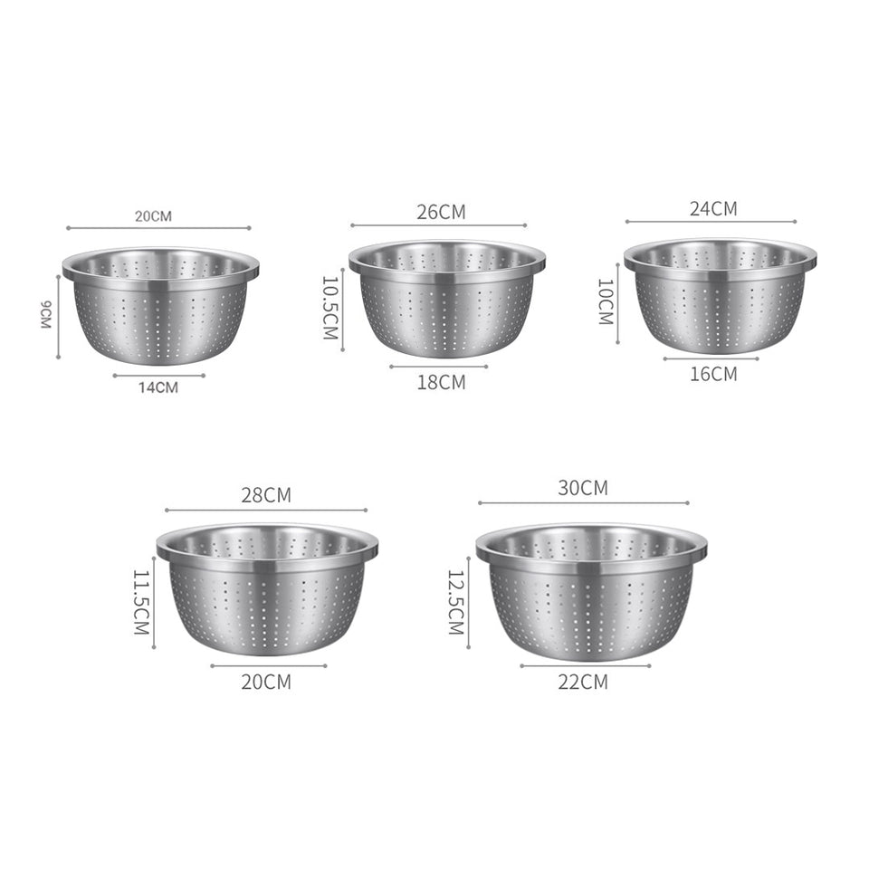 SOGA 2X Stainless Steel Nesting Basin Colander Perforated Kitchen Sink Washing Bowl Metal Basket Strainer Set of 5