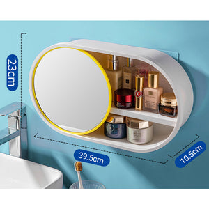 SOGA 2X 39cm Oval Wall-Mounted Mirror Storage Box Vanity Mirror Rack Bathroom Adhesive Shelf Home Organiser Deco