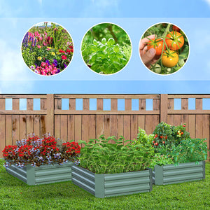 SOGA 100cm Square Galvanised Raised Garden Bed Vegetable Herb Flower Outdoor Planter Box