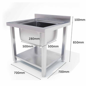 SOGA Commercial Kitchen Sink Work Bench Stainless Steel Food Prep Table 70*70*85cm