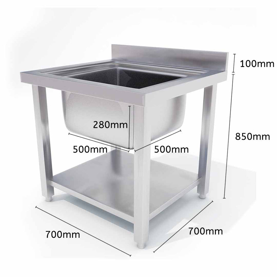 SOGA Commercial Kitchen Sink Work Bench Stainless Steel Food Prep Table 70*70*85cm