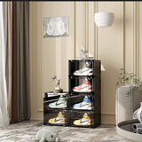 SOGA 3 Tier Black Portable Shoe Organiser Sneaker Footwear Folding Plastic Bin Stackable Storage Box with Magnetic Door