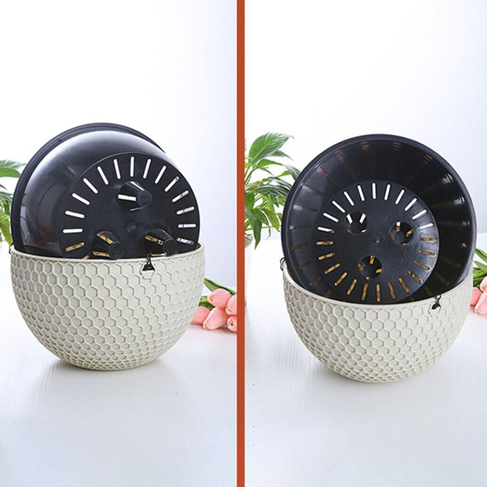SOGA 2-Pack White Medium Hanging Resin Self-Watering Flower Pot Planter