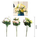 SOGA 3pcs Artificial Silk with 15 Heads Flower Fake Rose Bouquet Table Decor White