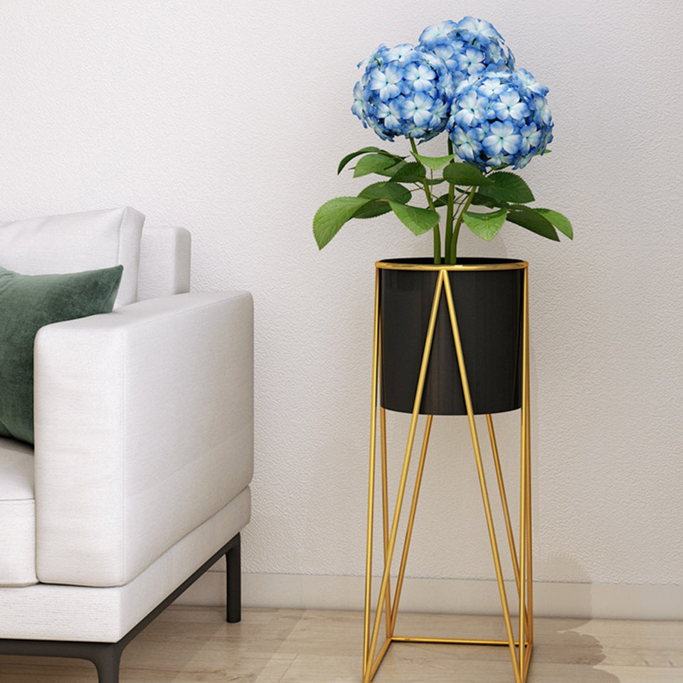 SOGA 4X 50cm Gold Metal Plant Stand with Black Flower Pot Holder Corner Shelving Rack Indoor Display