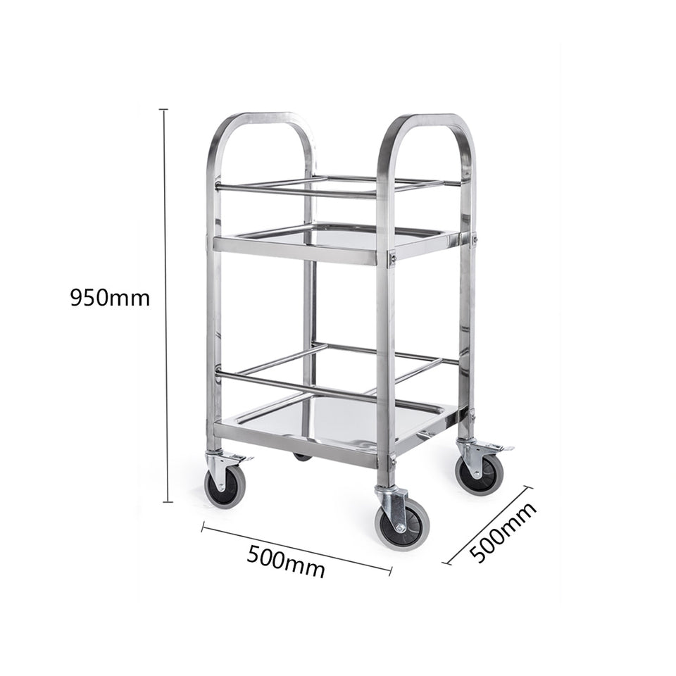 SOGA 2X 2 Tier Stainless Steel Square Tube Drink Wine Utility Cart 500x500x950mm