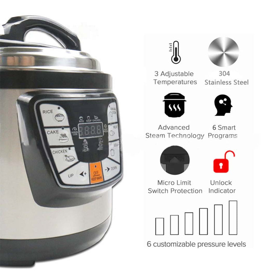 SOGA Stainless Steel Electric Pressure Cooker 10L Nonstick 1600W