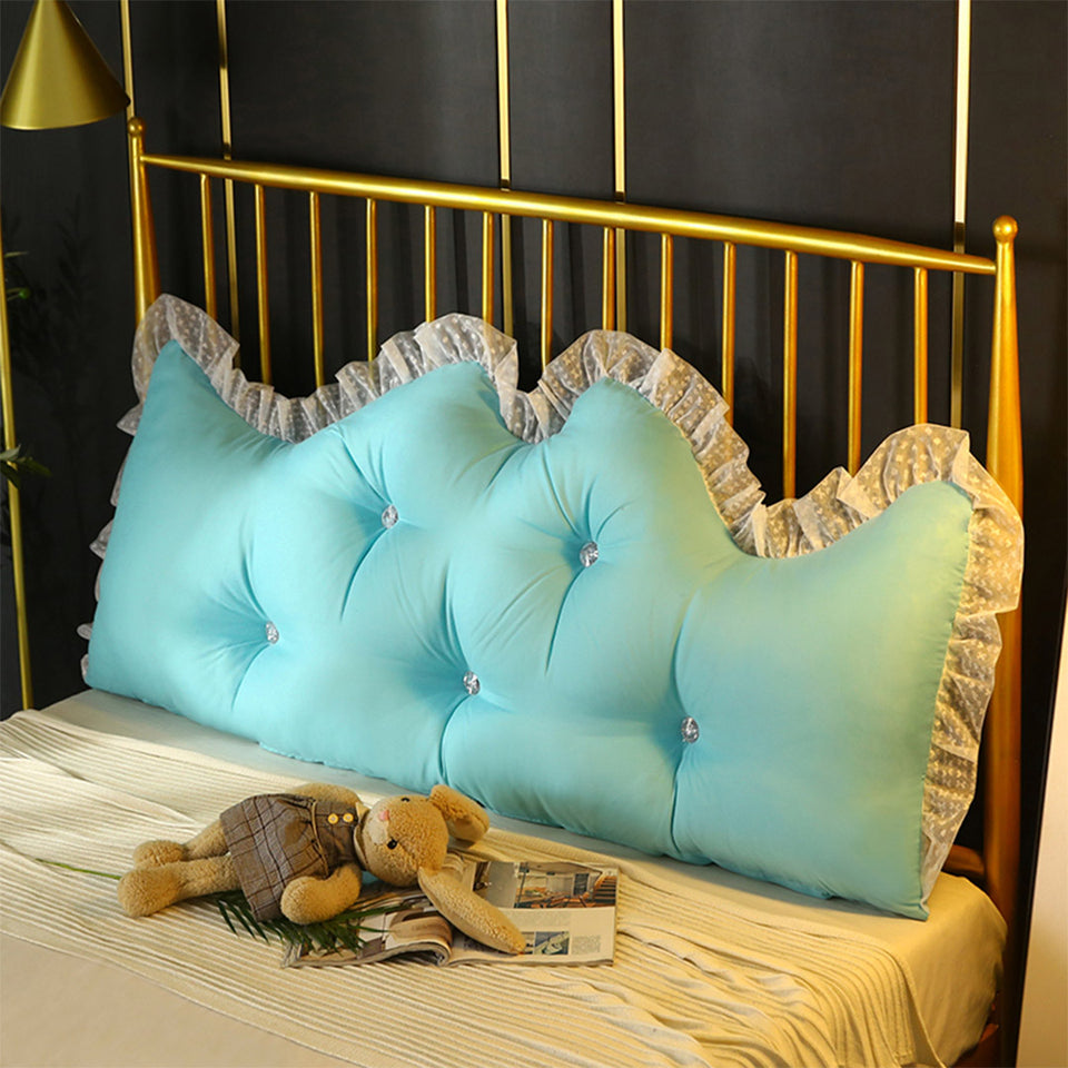 SOGA 4X 180cm Light Blue Princess Bed Pillow Headboard Backrest Bedside Tatami Sofa Cushion with Ruffle Lace Home Decor