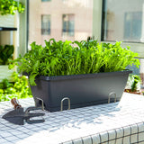 SOGA 49.5cm Black Rectangular Planter Vegetable Herb Flower Outdoor Plastic Box with Holder Balcony Garden Decor Set of 3