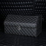 SOGA 2X Leather Car Boot Collapsible Foldable Trunk Cargo Organizer Portable Storage Box Black/White Stitch with Lock Medium