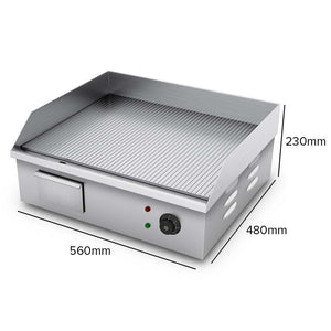 SOGA 2200W Stainless Steel Ribbed Griddle Commercial Grill BBQ Hot Plate 56*48*23cm