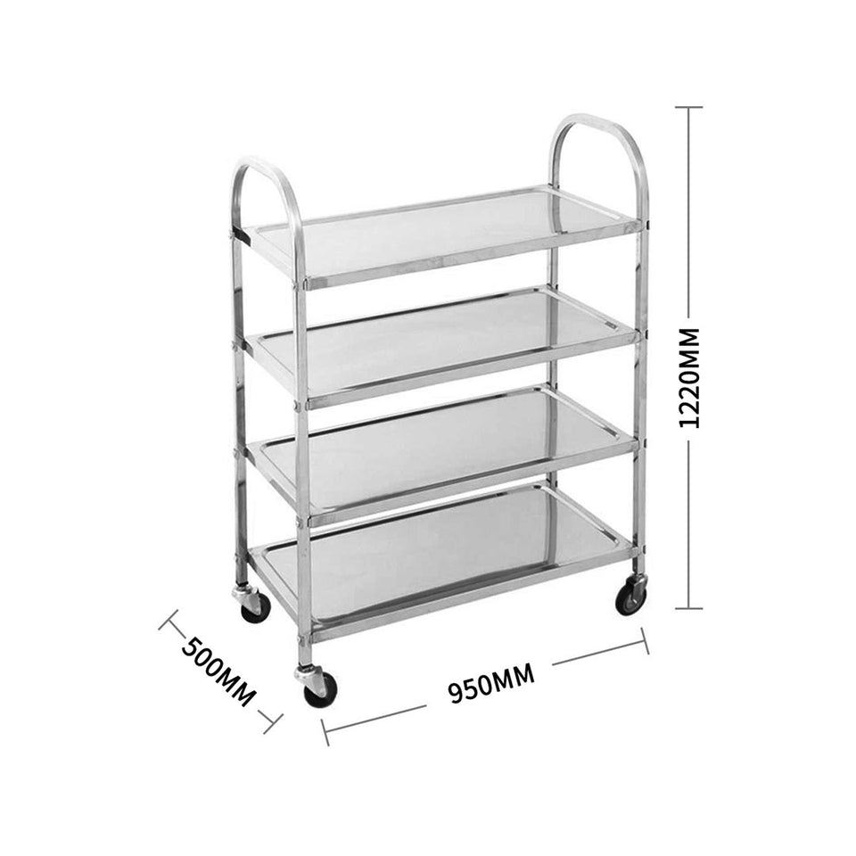 SOGA 2X 4 Tier Stainless Steel Kitchen Food Cart Trolley Utility 950x500x1220mm