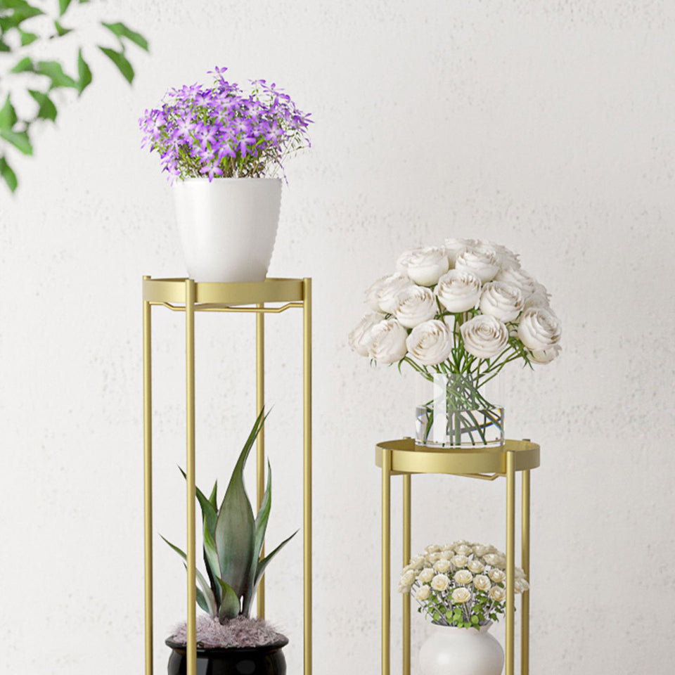 SOGA 2 Layer 50cm Gold Metal Plant Stand Flower Pot Holder Corner Shelving Rack Indoor Display