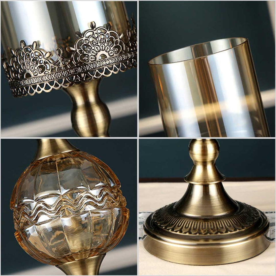 SOGA 2X 42cm Glass Candle Holder Candle Stand Glass/Metal