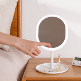 SOGA 360 Degree Rotating Makeup Organiser Cosmetics Holder with 20cm White Rechargeable LED Light  Tabletop Vanity Mirror Set