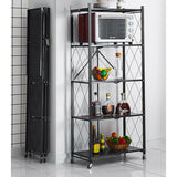 SOGA 5 Tier Steel Black Foldable Kitchen Cart Multi-Functional Shelves Storage Organizer with Wheels