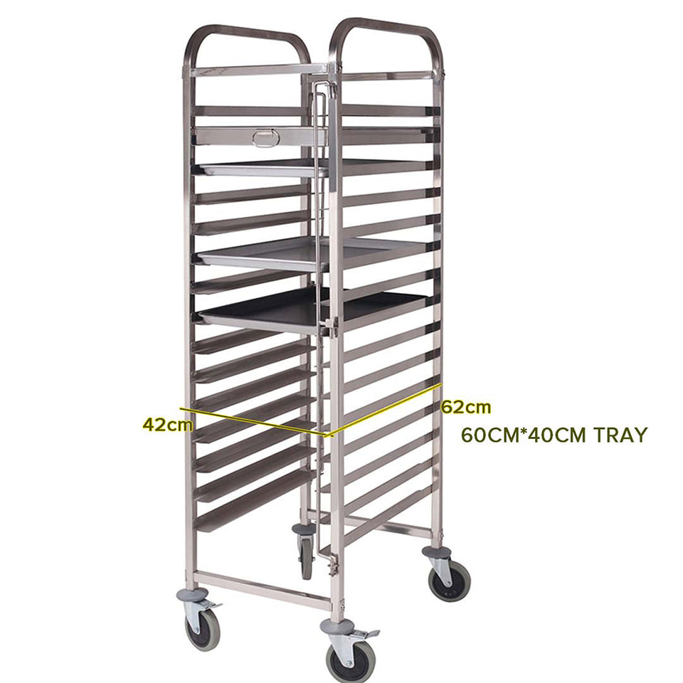 SOGA Gastronorm Trolley 15 Tier Stainless Steel with 60*40*5cm Aluminum Baking Pan Cooking Tray for Bakers