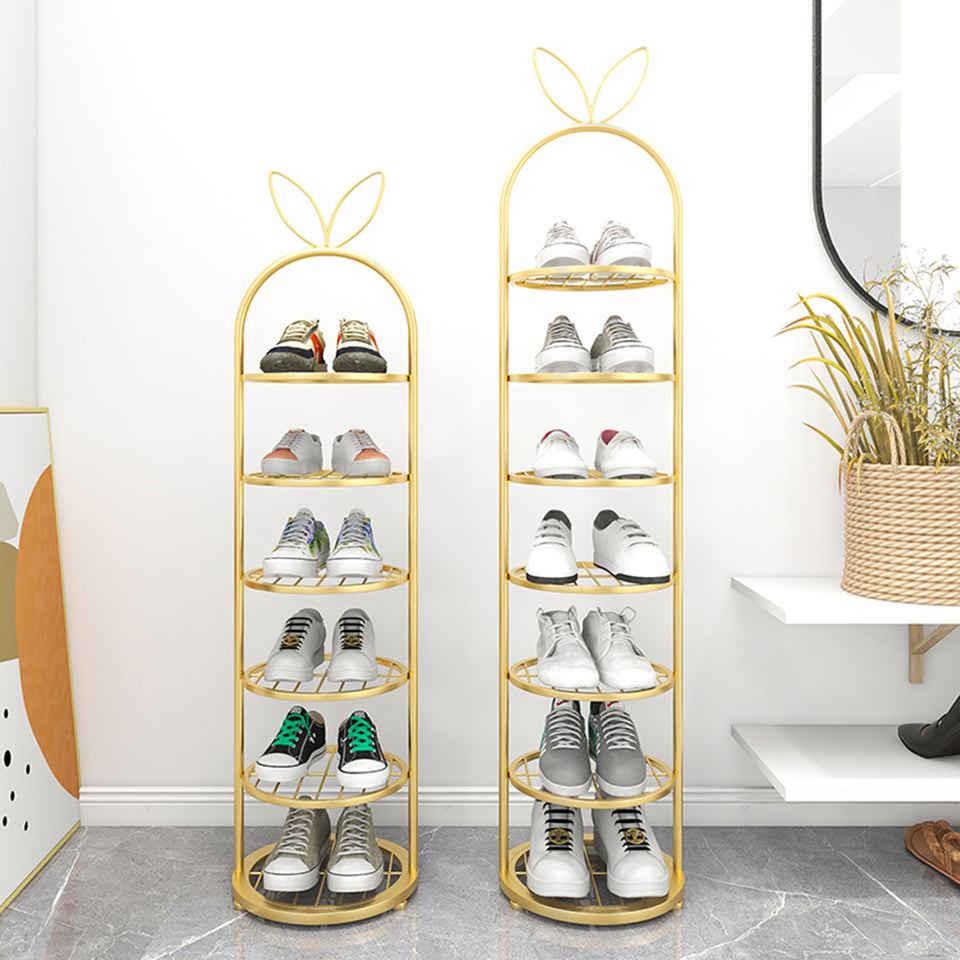 SOGA 7 Tier Bunny Ears Gold Plated Metal Shoe Organizer Space Saving Portable Footwear Storage Shelf