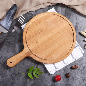SOGA 2X 7 inch Blonde Round Premium Wooden Serving Tray Board Paddle with Handle Home Decor