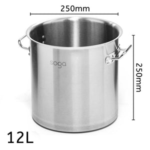 SOGA Stock Pot 12L Top Grade Thick Stainless Steel Stockpot 18/10 Without Lid