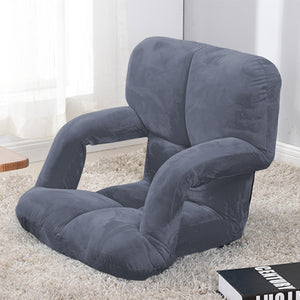 SOGA 4X Foldable Lounge Cushion Adjustable Floor Lazy Recliner Chair with Armrest Grey