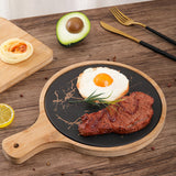 SOGA 30cm Black Circle Wooden Serving Tray Slate Steak Serving Platter Chopping Board Paddle Home Decor