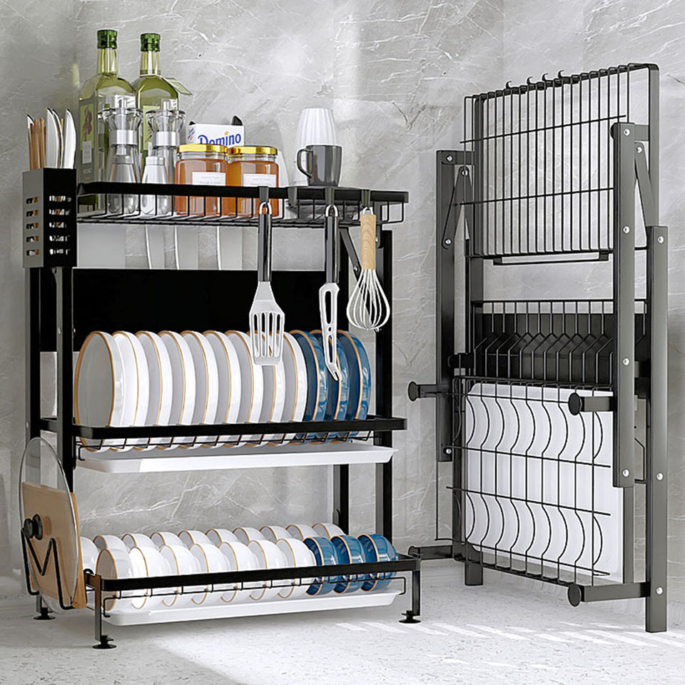 SOGA 2-Pack 3-Tier Steel Black Kitchen Drying Rack & Dish Drainer Organizer