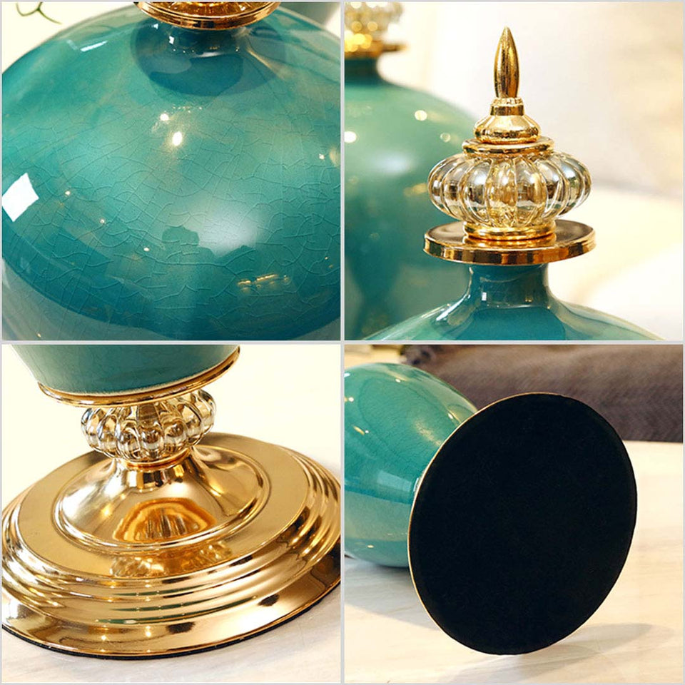 SOGA 2x 42cm Ceramic Oval Flower Vase with Gold Metal Base Dark Blue