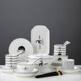 SOGA White Antler Printed Ceramic Dinnerware Set Crockery Soup Bowl Plate Server Kitchen Home Decor Set of 34