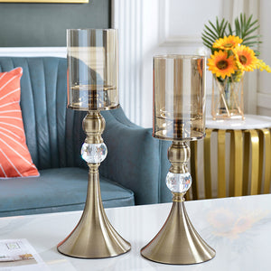 SOGA 2X 43cm 38cm Glass Candle Holder Candle Stand Glass/Metal