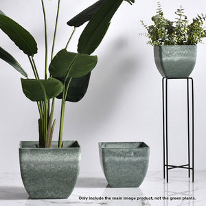 SOGA 2X 27cm Green Grey Square Resin Plant Flower Pot in Cement Pattern Planter Cachepot for Indoor Home Office