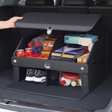 SOGA 2X 56cm Leather Car Boot Collapsible Foldable Trunk Cargo Organizer Portable Storage Box with Lock Black