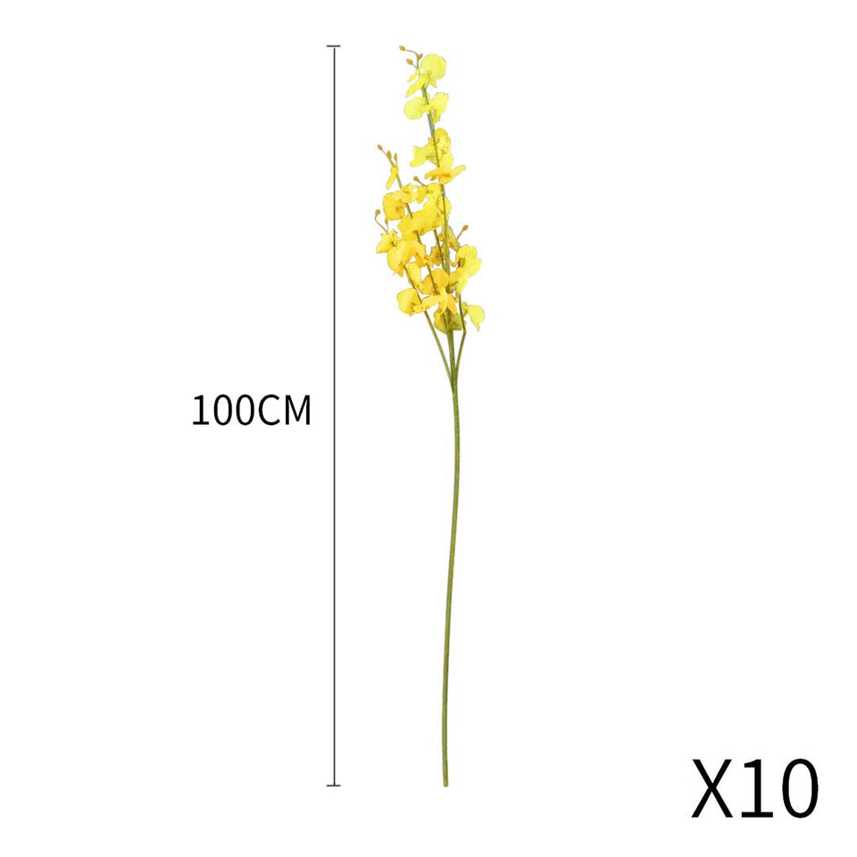 SOGA 10pcs Artificial Silk Flower Fake Orchid Bouquet Table Decor Yellow