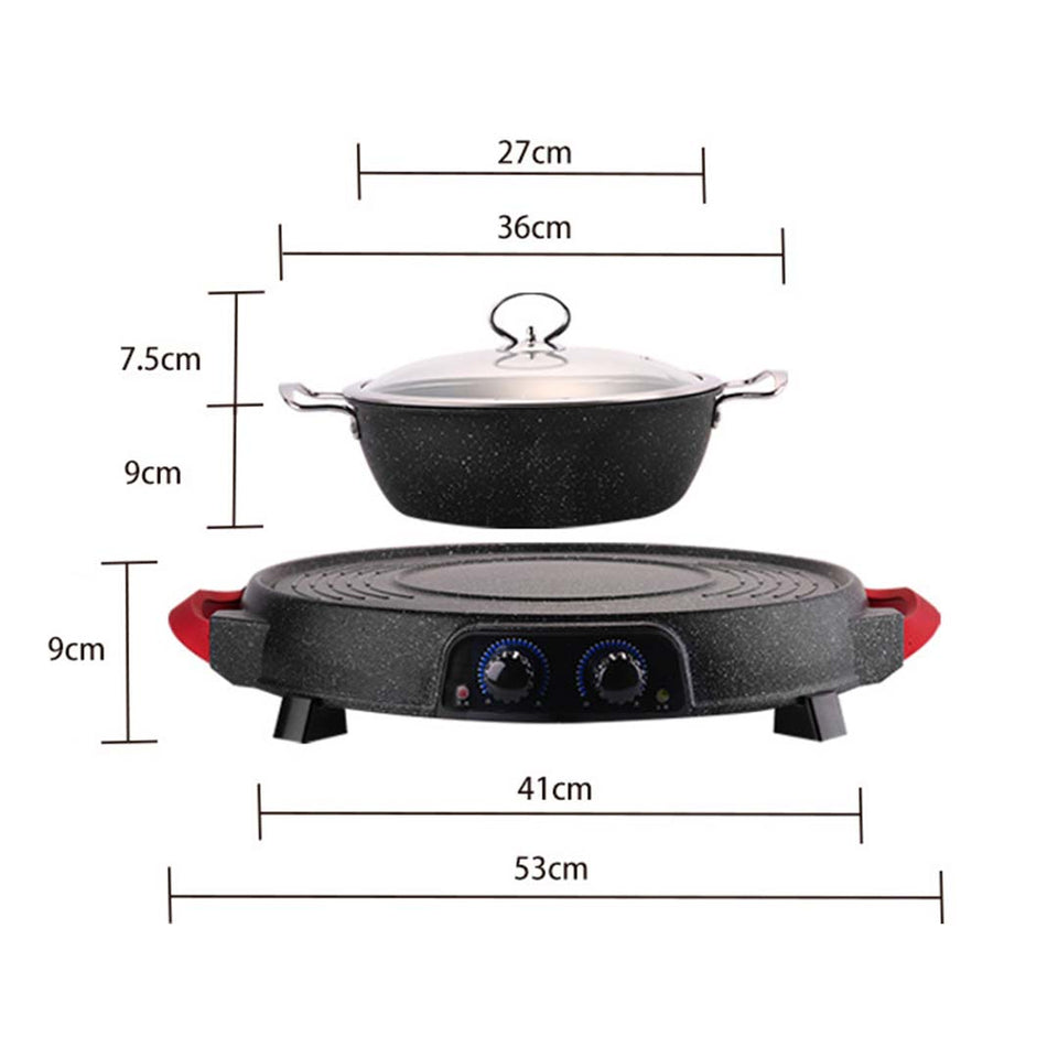 SOGA 2X 2 in 1 Electric Stone Coated Grill Plate Steamboat Two Division Hotpot