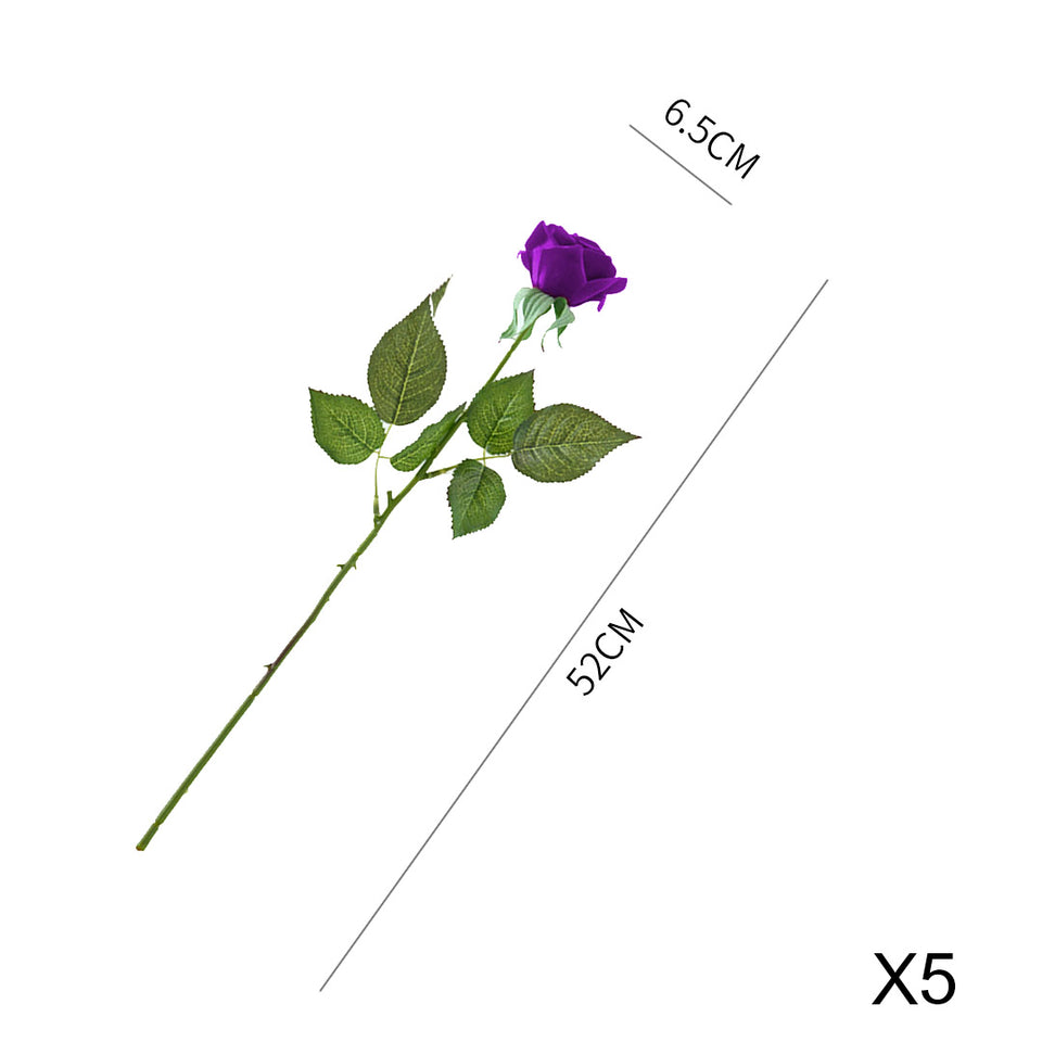 SOGA 5pcs Artificial Silk Flower Fake Rose Bouquet Table Decor Purple