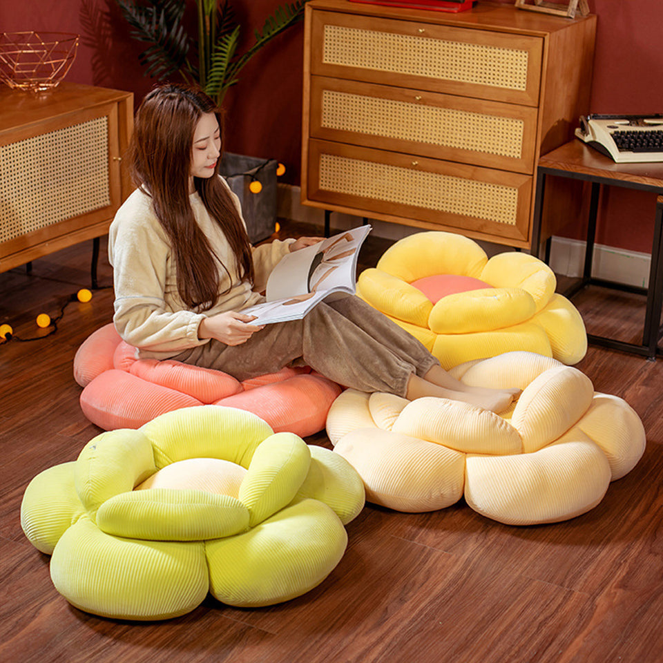SOGA Beige Double Flower Shape Cushion Soft Bedside Floor Plush Pillow Home Decor