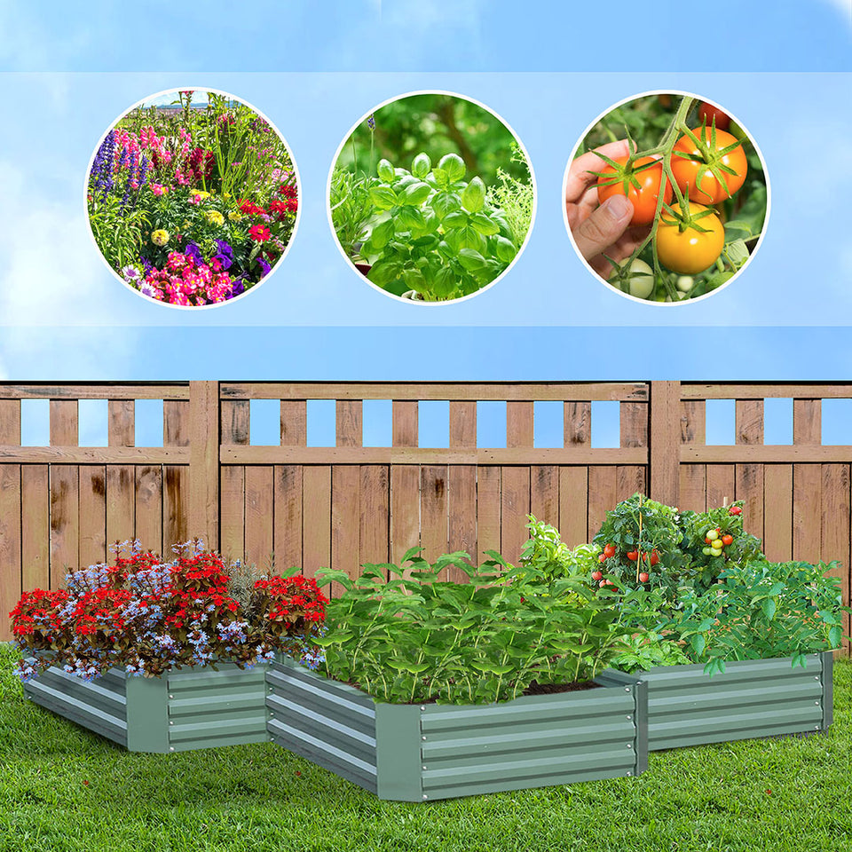 SOGA 120x60cm Rectangle Galvanised Raised Garden Bed Vegetable Herb Flower Outdoor Planter Box