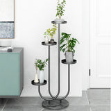 SOGA U Shaped Plant Stand Round Flower Pot Tray Living Room Balcony Display Black Metal Decorative Shelf