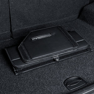 SOGA Leather Car Boot Collapsible Foldable Trunk Cargo Organizer Portable Storage Box With Lock Black Medium