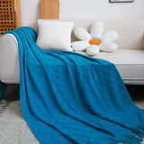 SOGA Blue Diamond Pattern Knitted Throw Blanket Warm Cozy Woven Cover Couch Bed Sofa Home Decor with Tassels