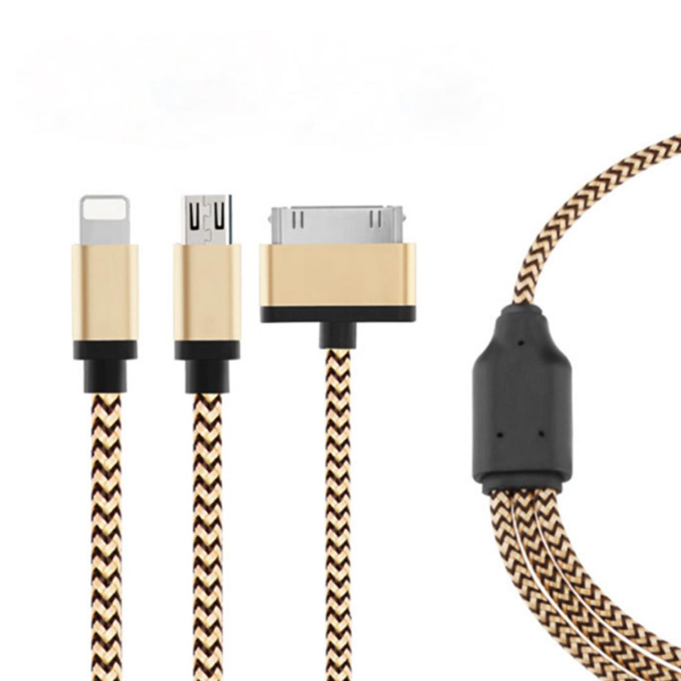 3 in 1 Durable 1.2M iPhone Android Micro Usb Cable High Speed Charging Data Cable